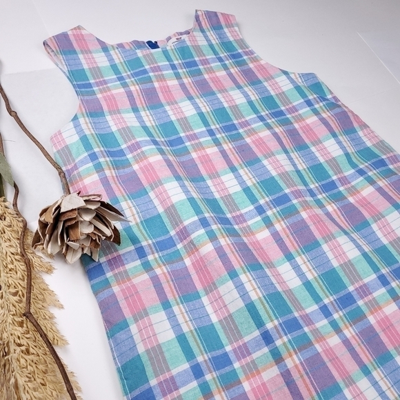 Vineyard Vines Blue Pink White Plaid Linen Blend Girls Pocketed Lined Dr… - Picture 11 of 12